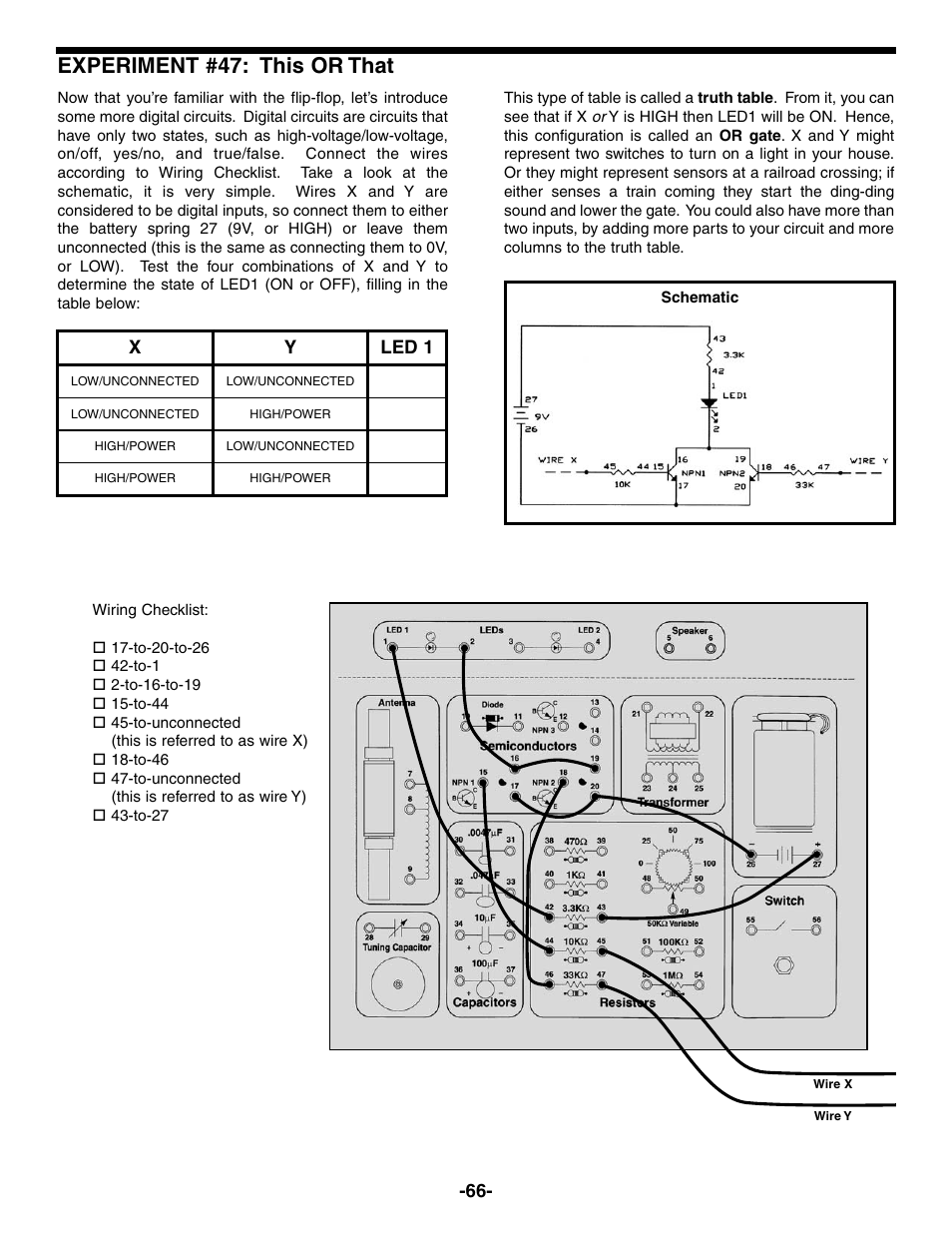 Experiment #47: this or that | Elenco Electronic Playground 50-in-1 Experiments User Manual | Page 66 / 72