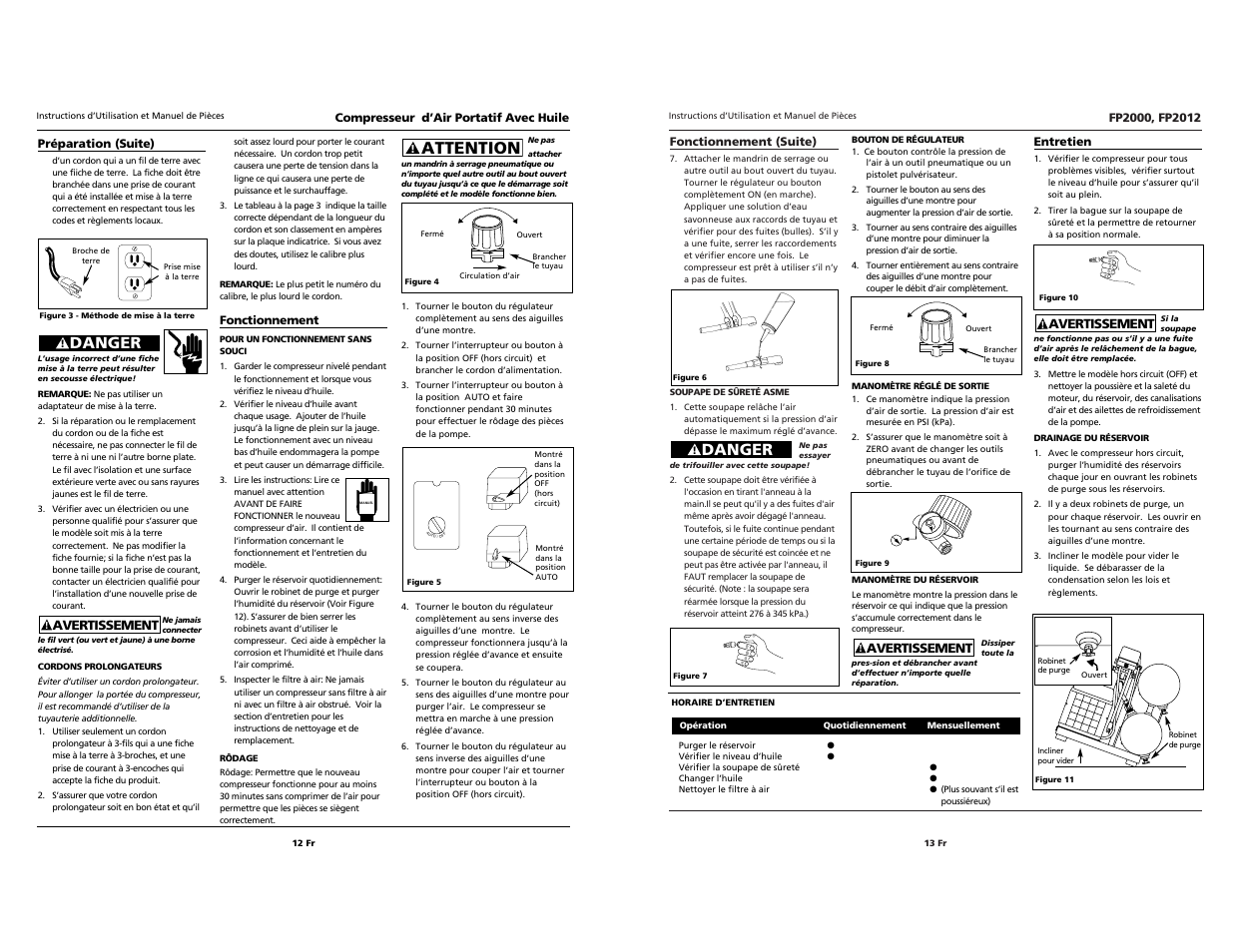 Attention, Danger | Campbell Hausfeld FP2000 User Manual | Page 12 / 24