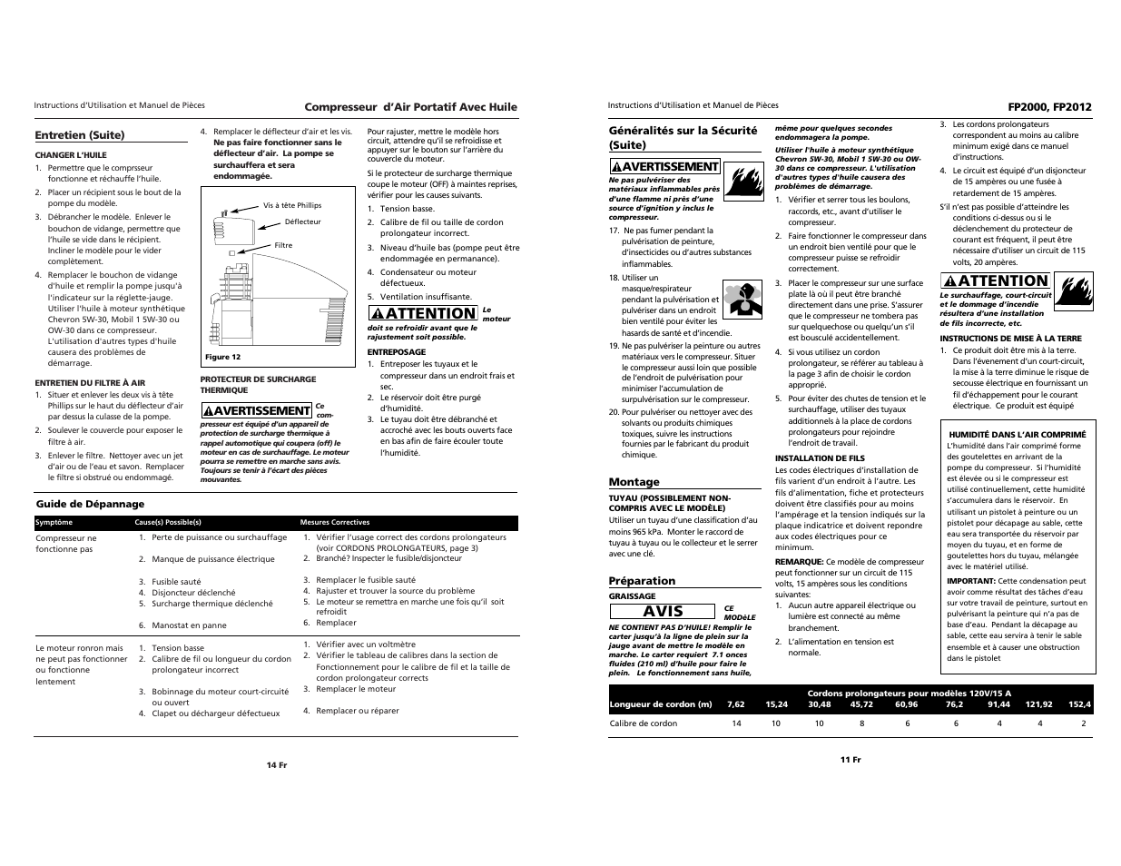 Attention, Avis | Campbell Hausfeld FP2000 User Manual | Page 14 / 24