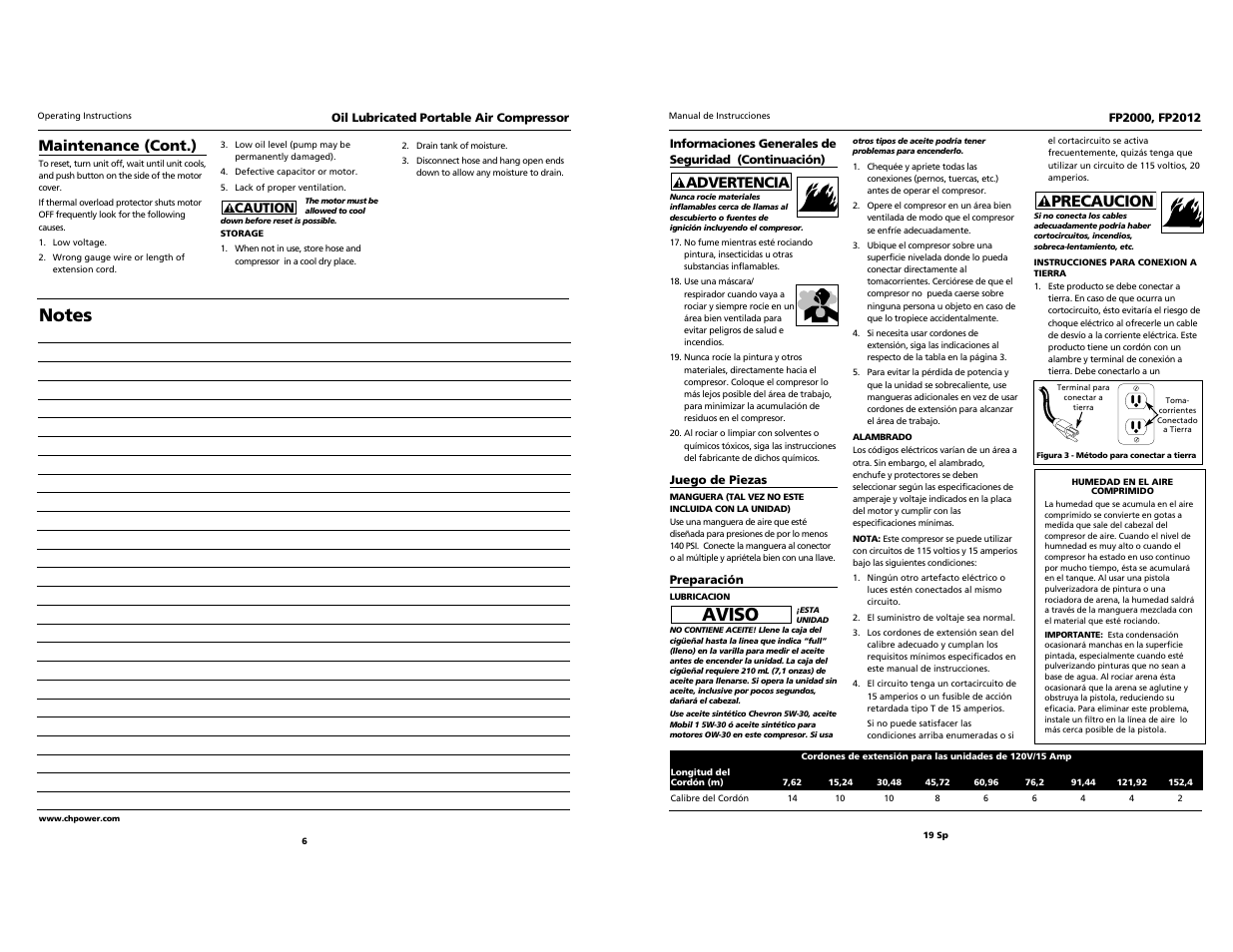 Aviso, Precaucion, Advertencia | Maintenance (cont.) | Campbell Hausfeld FP2000 User Manual | Page 19 / 24