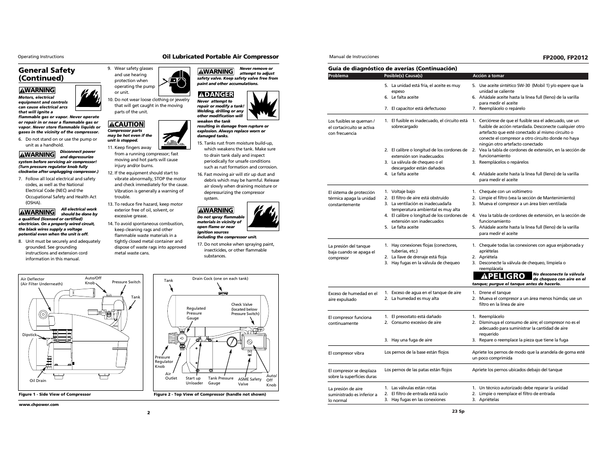 Peligro, General safety (continued) | Campbell Hausfeld FP2000 User Manual | Page 23 / 24