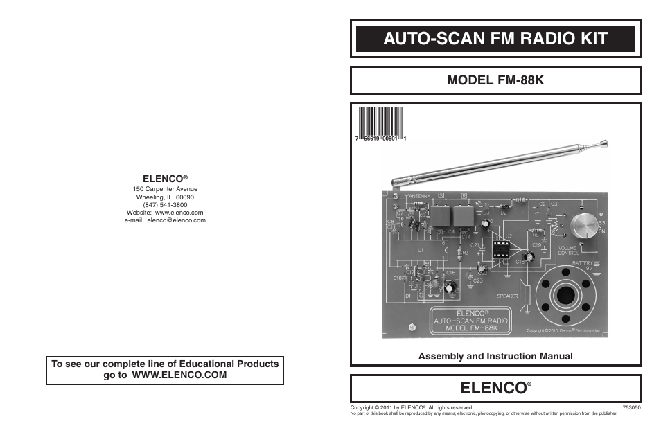 Elenco AutoScan Fm Radio Kit User Manual | 8 pages