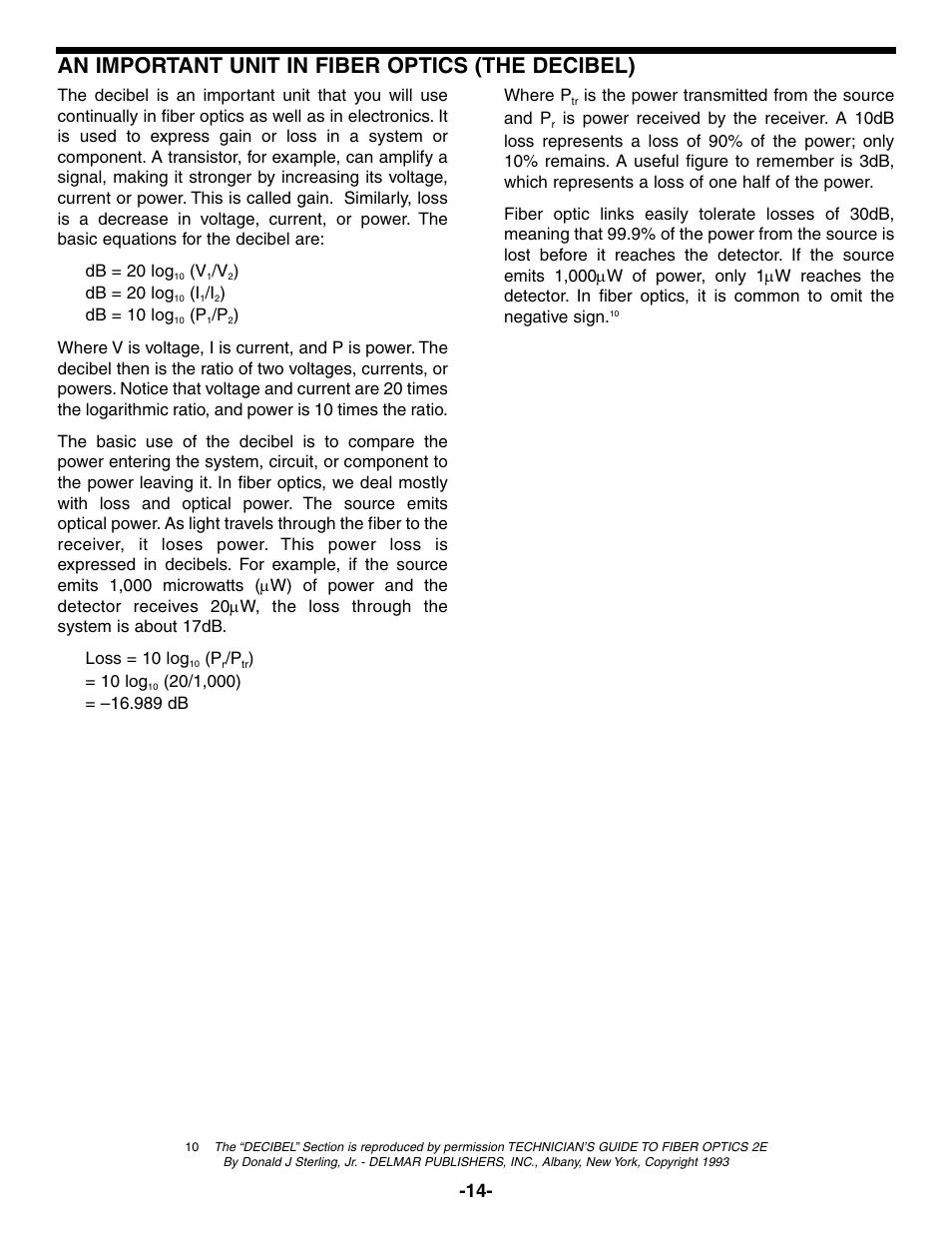 An important unit in fiber optics (the decibel) | Elenco Fiber Optics Voice and Data Kit User Manual | Page 15 / 24