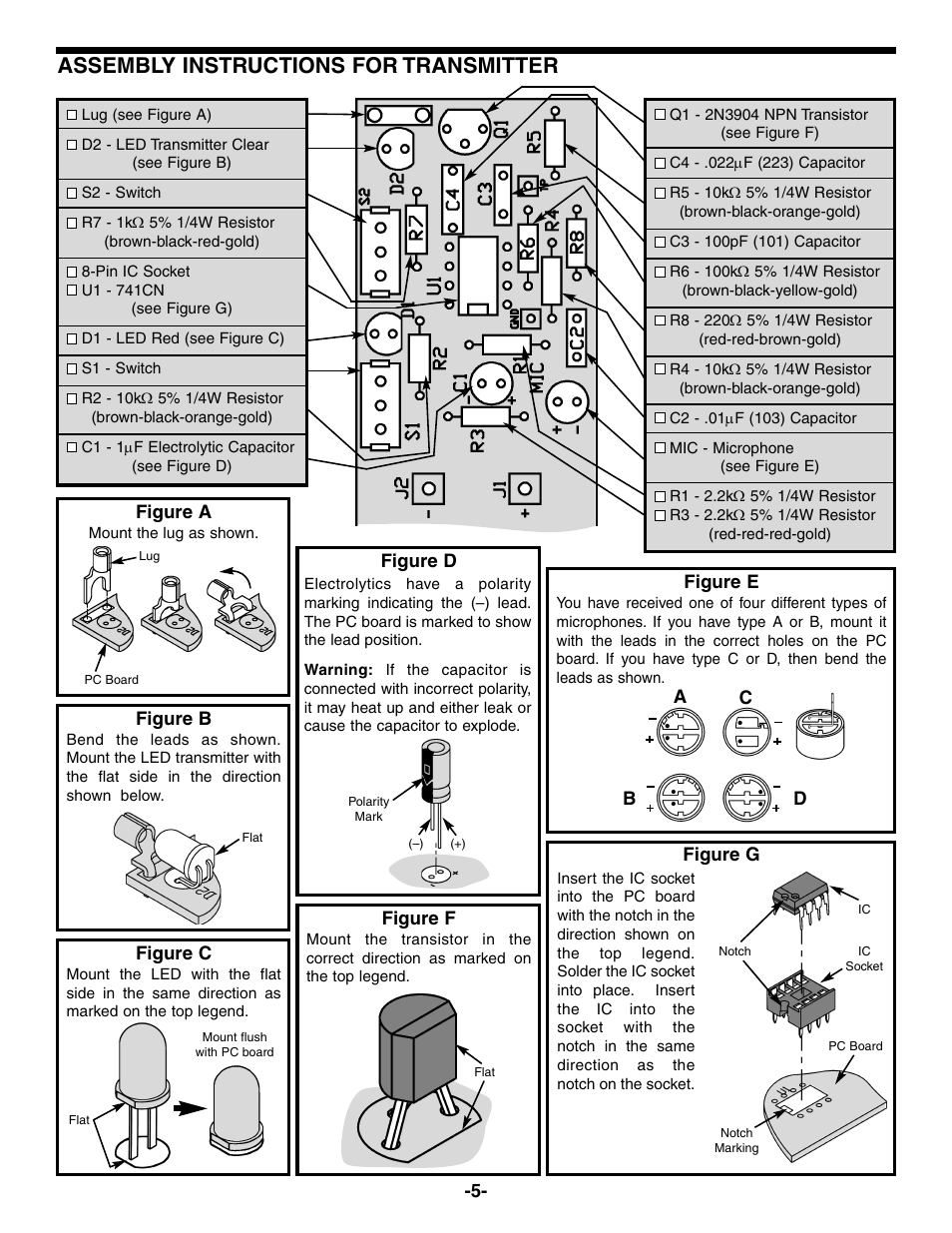 Assembly instructions for transmitter | Elenco Fiber Optics Voice and Data Kit User Manual | Page 6 / 24