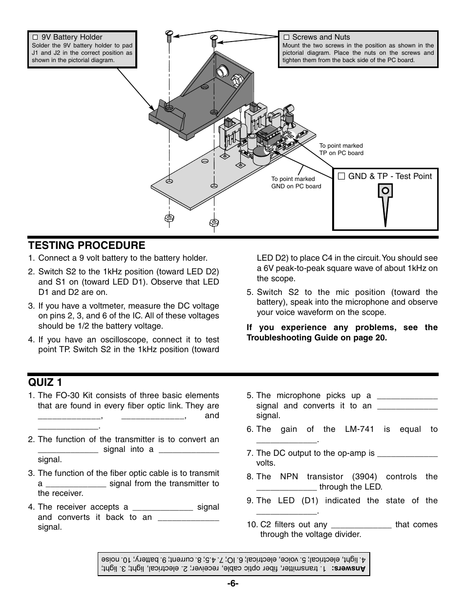 Testing procedure quiz 1 | Elenco Fiber Optics Voice and Data Kit User Manual | Page 7 / 24