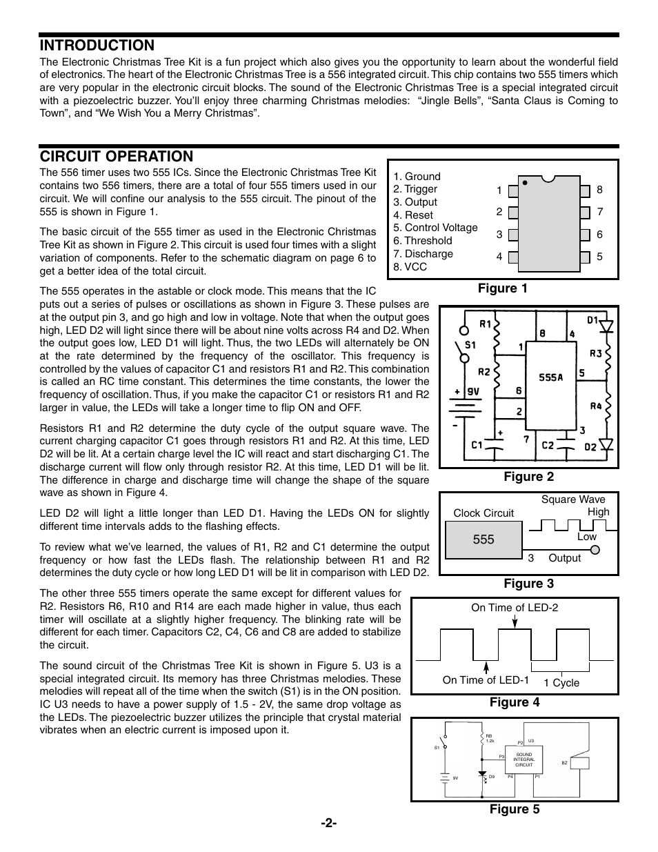 Introduction, Circuit operation, Figure 1 figure 2 figure 3 figure 4 | Figure 5 | Elenco Christmas Tree Kit User Manual | Page 3 / 8