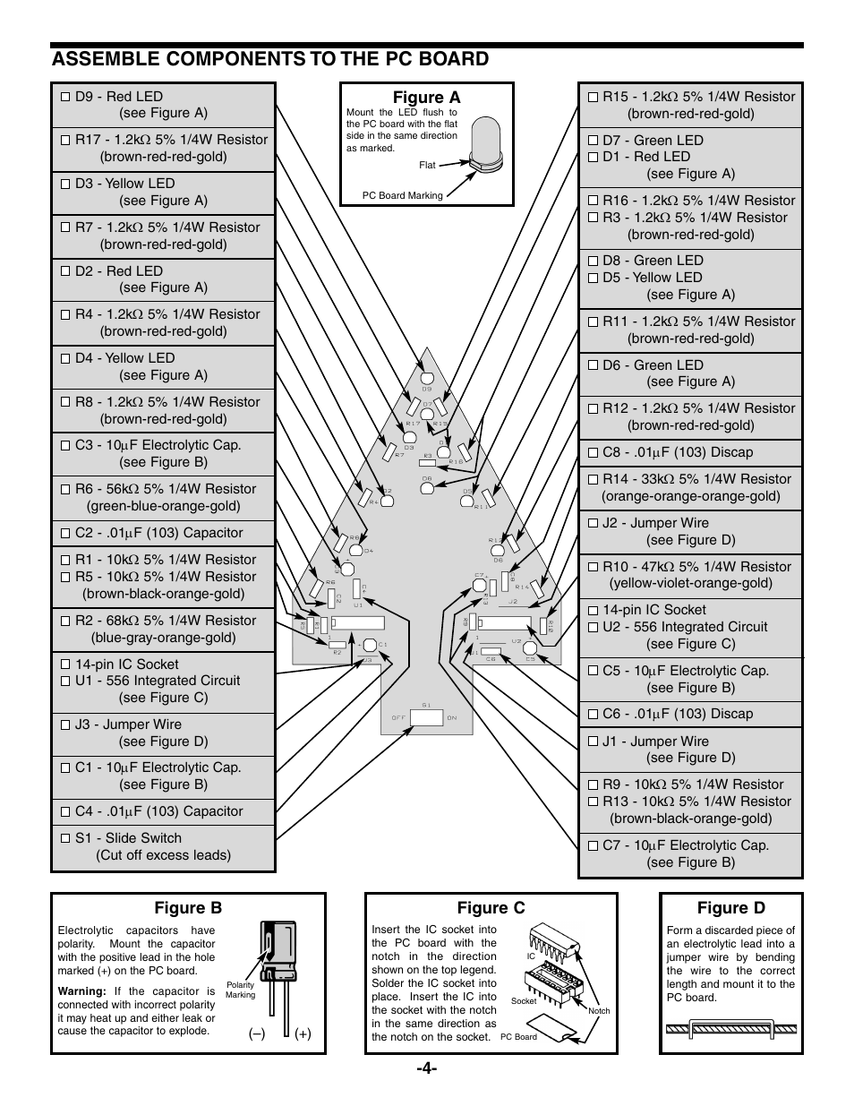 Assemble components to the pc board | Elenco Christmas Tree Kit User Manual | Page 5 / 8