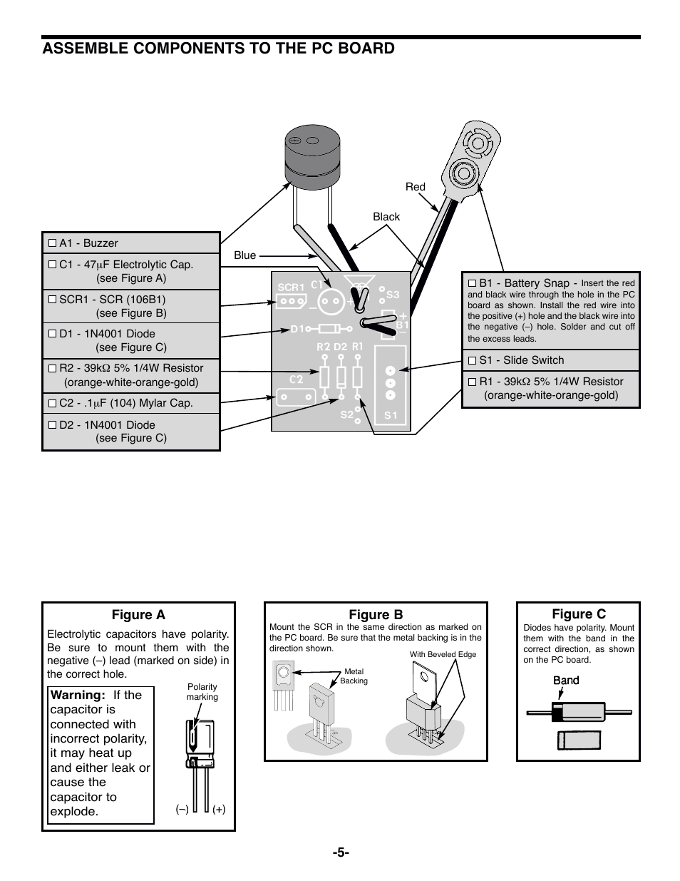 Assemble components to the pc board | Elenco Burglar Alarm User Manual | Page 6 / 8