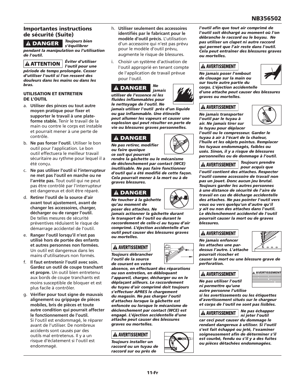 Importantes instructions de sécurité (suite) | Campbell Hausfeld IN715501AV User Manual | Page 11 / 24