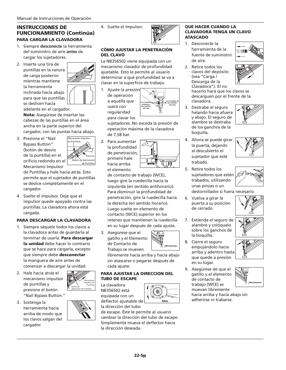 Instrucciones de funcionamiento (continúa) | Campbell Hausfeld IN715501AV User Manual | Page 22 / 24