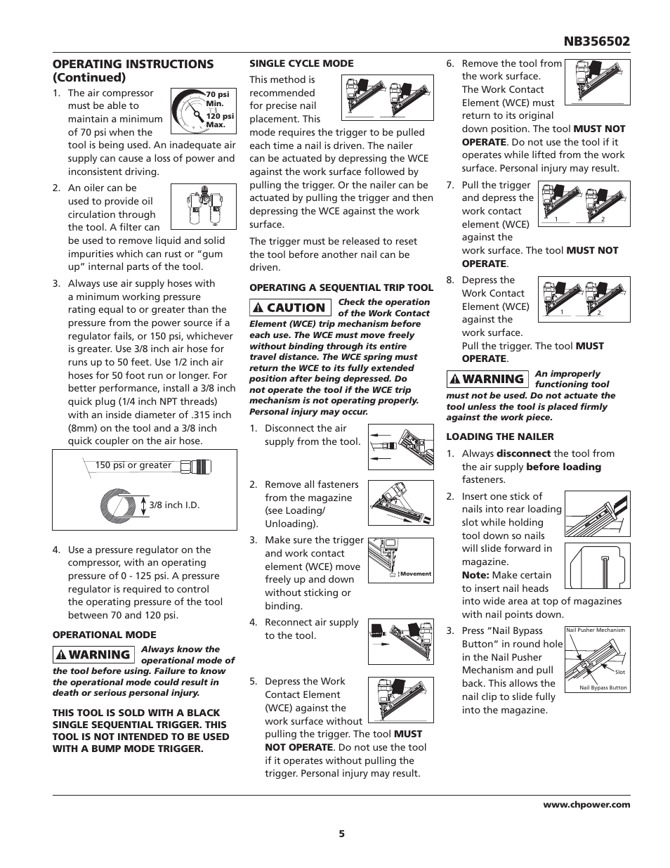 Operating instructions (continued) | Campbell Hausfeld IN715501AV User Manual | Page 5 / 24