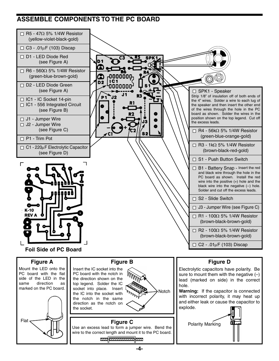 Assemble components to the pc board | Elenco Space War Gun User Manual | Page 5 / 8