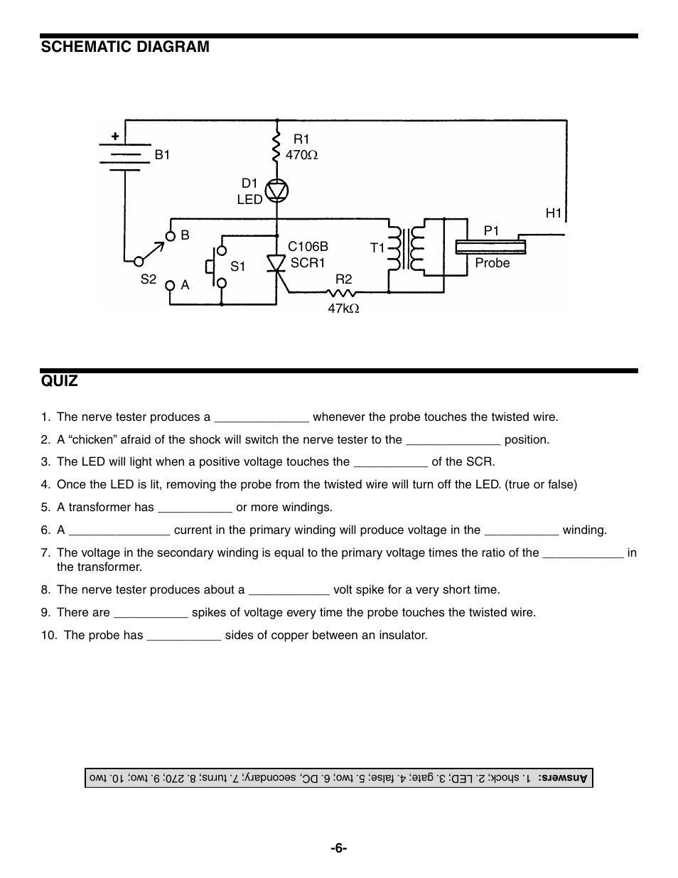 Schematic diagram quiz | Elenco Nerve Tester User Manual | Page 7 / 8