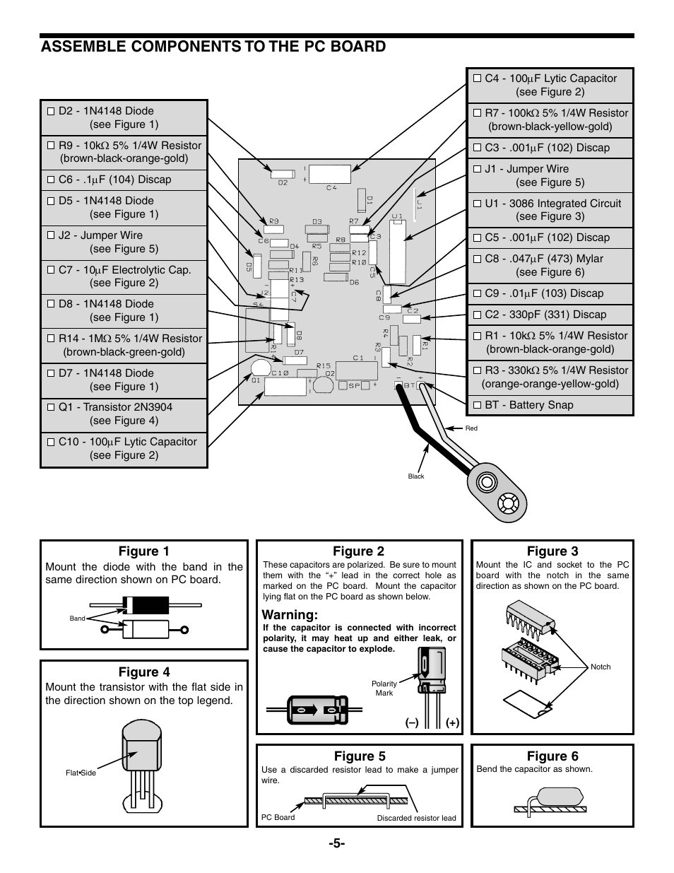 Assemble components to the pc board | Elenco Yap Box User Manual | Page 6 / 8