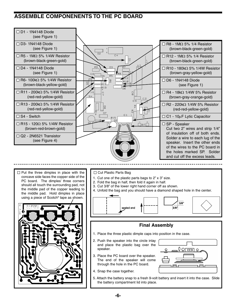 Assemble componenents to the pc board | Elenco Yap Box User Manual | Page 7 / 8