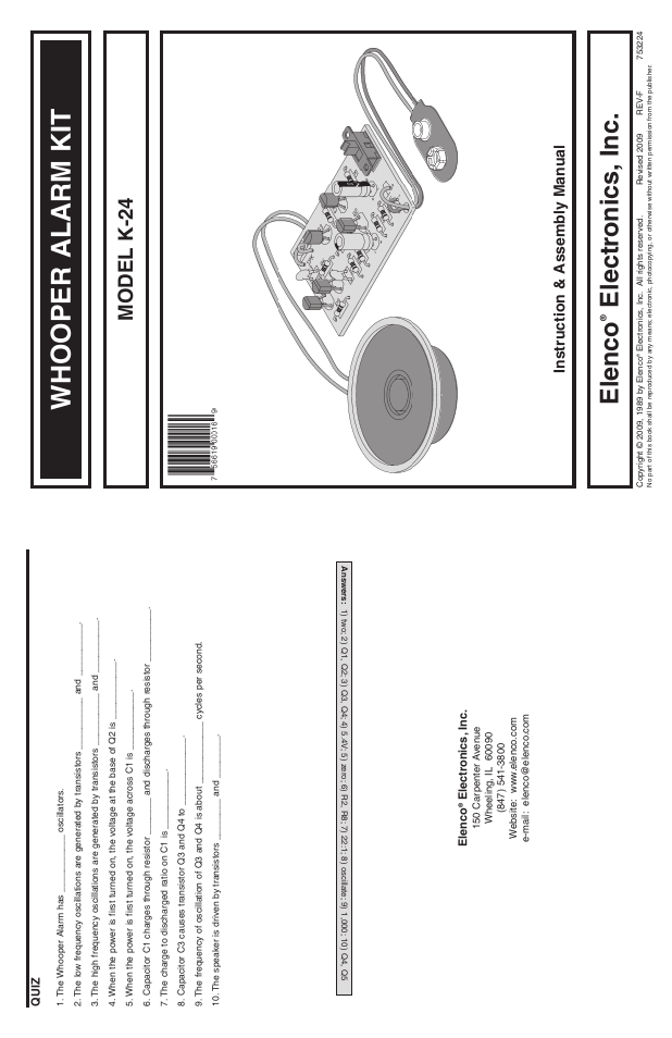 Elenco Whooper Alarm User Manual | 4 pages