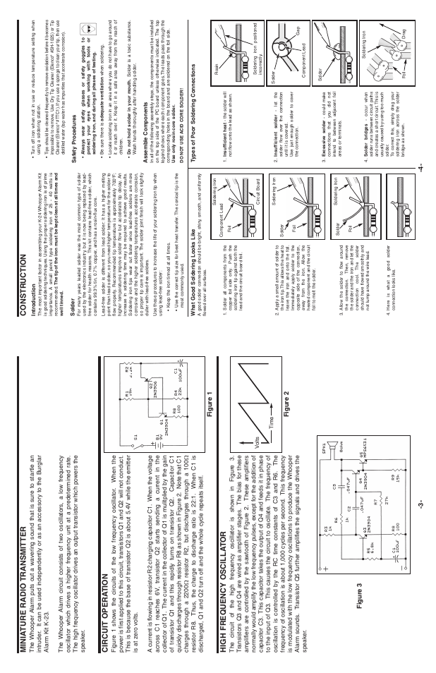 Minia ture radio transmitter, Circuit opera tion, High freq uency oscilla t o r | Constr uction, Figure 1 figure 2 figure 3 | Elenco Whooper Alarm User Manual | Page 4 / 4