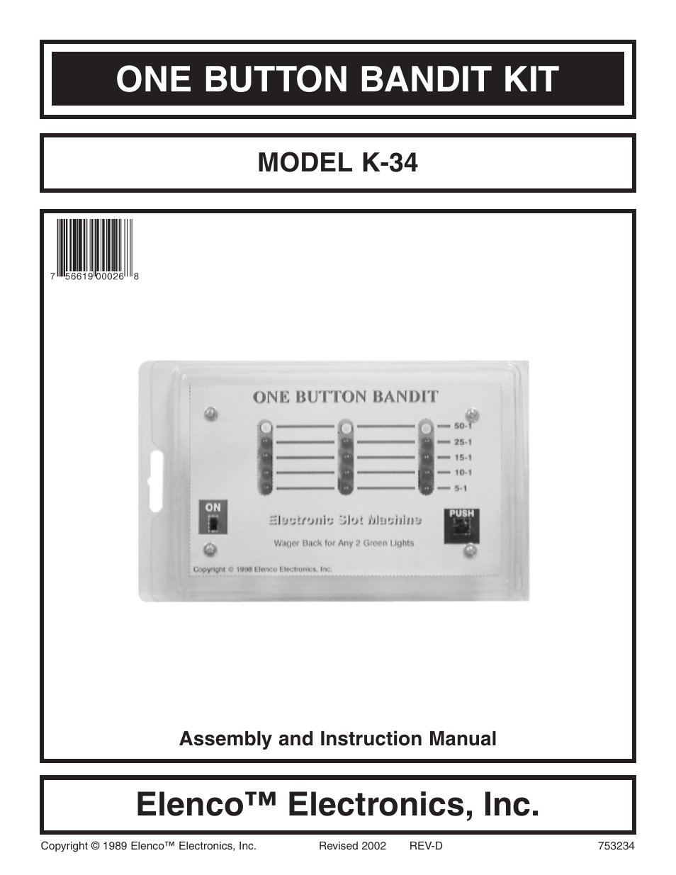 Elenco One Button Bandit User Manual | 12 pages