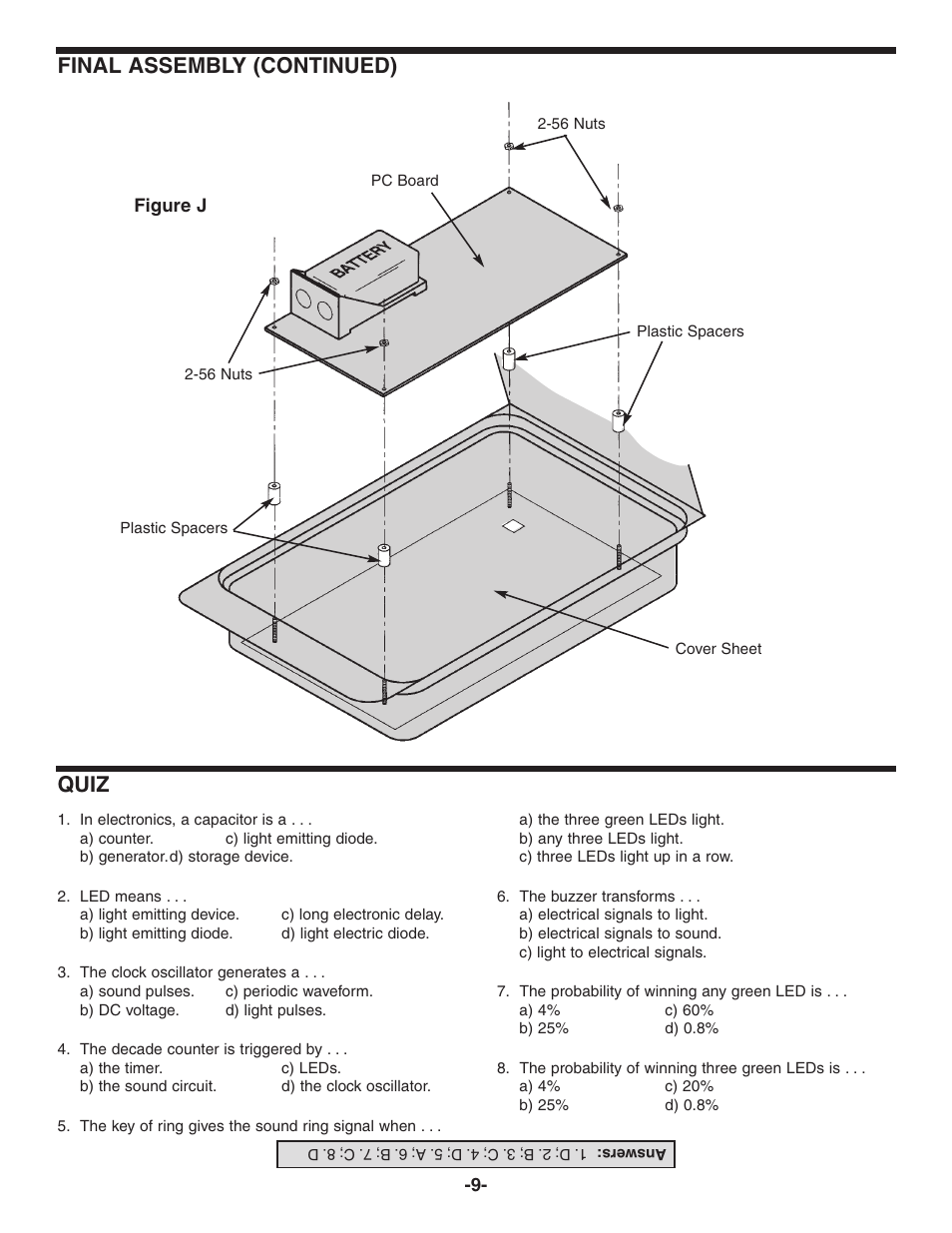 Final assembly (continued), Quiz | Elenco One Button Bandit User Manual | Page 10 / 12