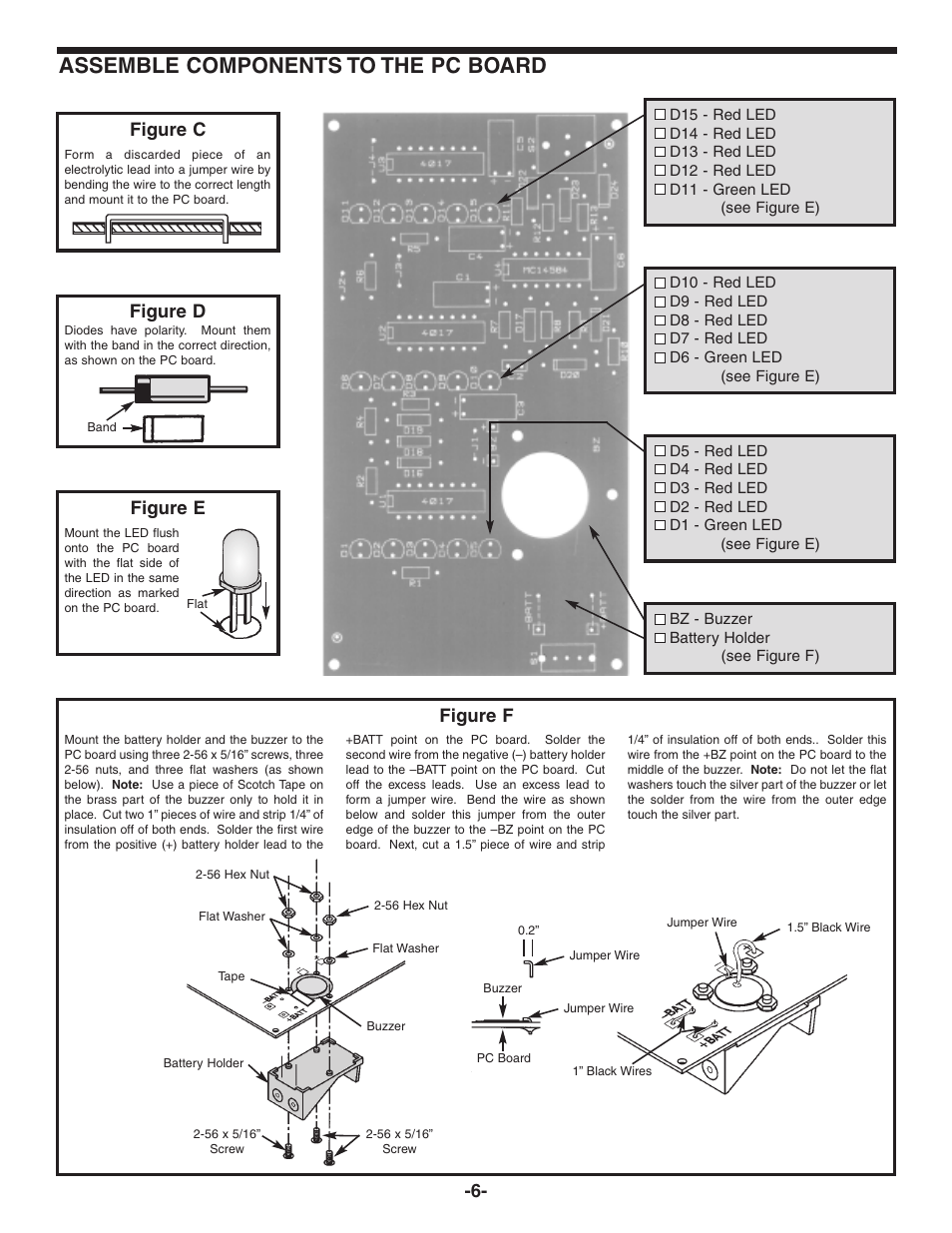 Assemble components to the pc board, Figure f figure e, Figure c | Figure d | Elenco One Button Bandit User Manual | Page 7 / 12