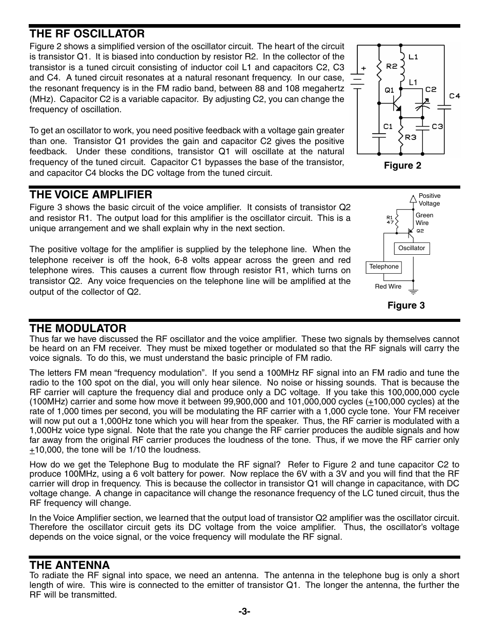 The modulator, The antenna, The rf oscillator | The voice amplifier | Elenco Telephone Bug User Manual | Page 4 / 8