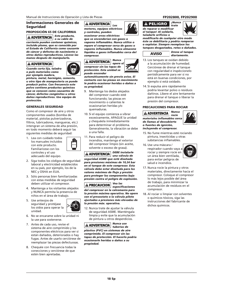 Informaciones generales de seguridad | Campbell Hausfeld IN614206AV User Manual | Page 18 / 24