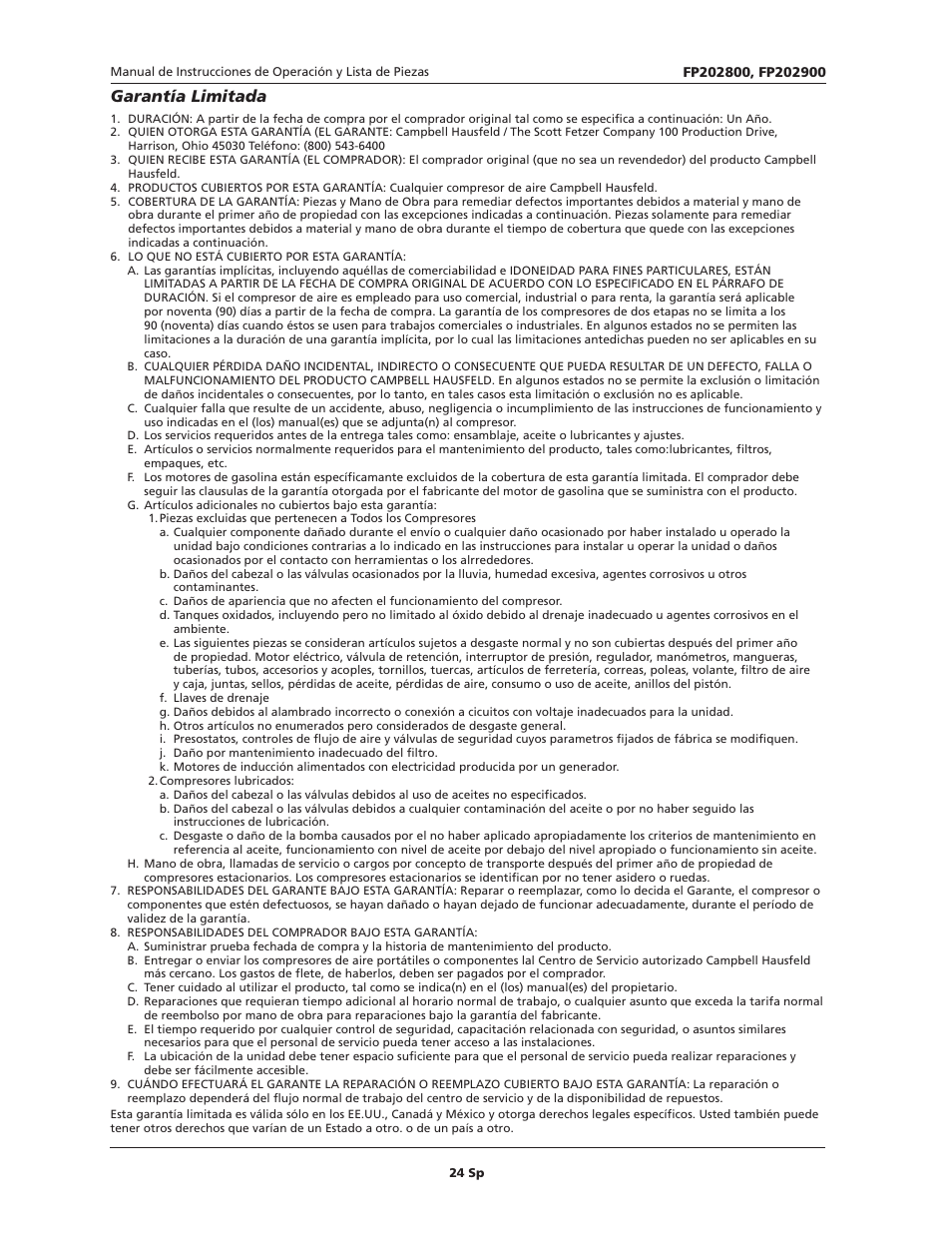 Garantía limitada | Campbell Hausfeld IN614206AV User Manual | Page 24 / 24