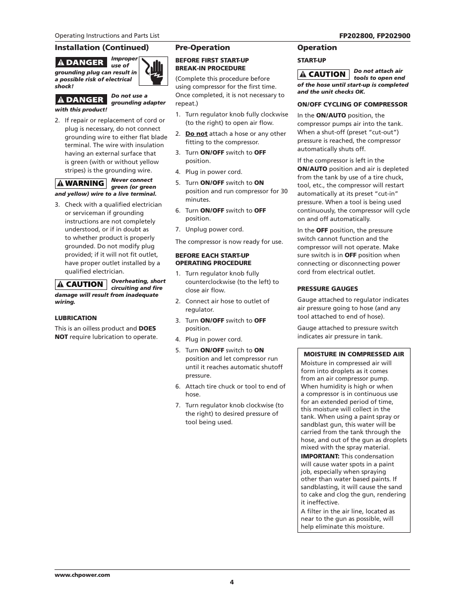 Campbell Hausfeld IN614206AV User Manual | Page 4 / 24