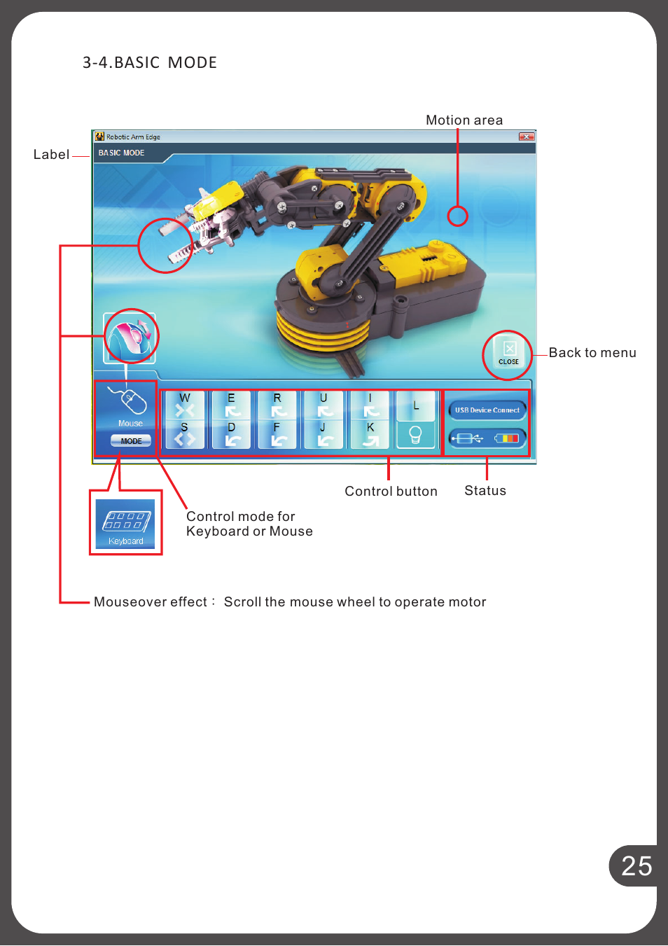 4.basic mode | Elenco USB Interface for Robotic Arm Edge User Manual | Page 28 / 44