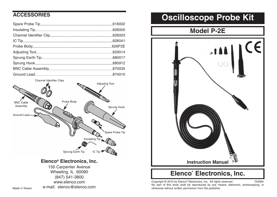 Elenco 100MHz x1 x10 Scope Probe User Manual | 2 pages