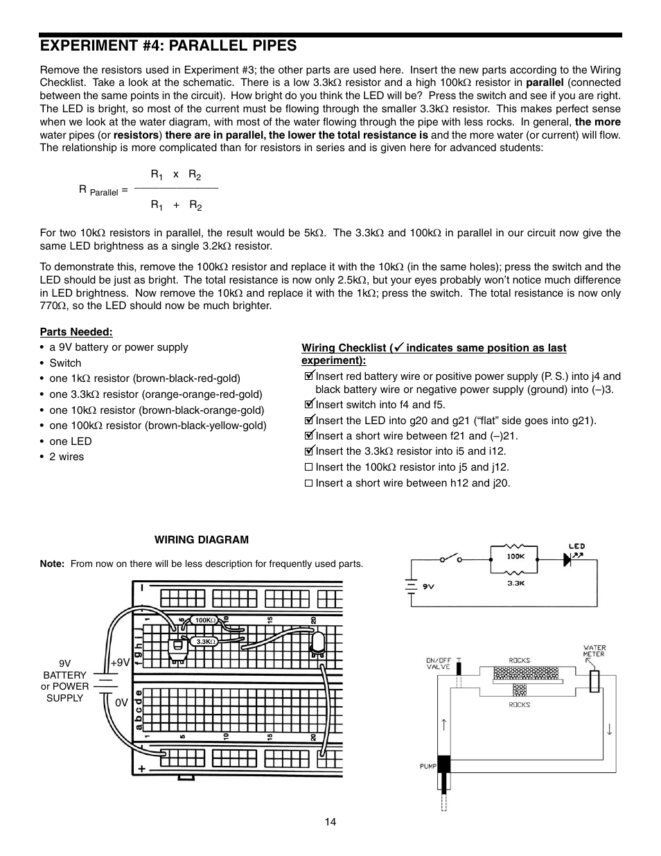 Experiment #4: parallel pipes | Elenco Basic Electronic Experiments User Manual | Page 14 / 72