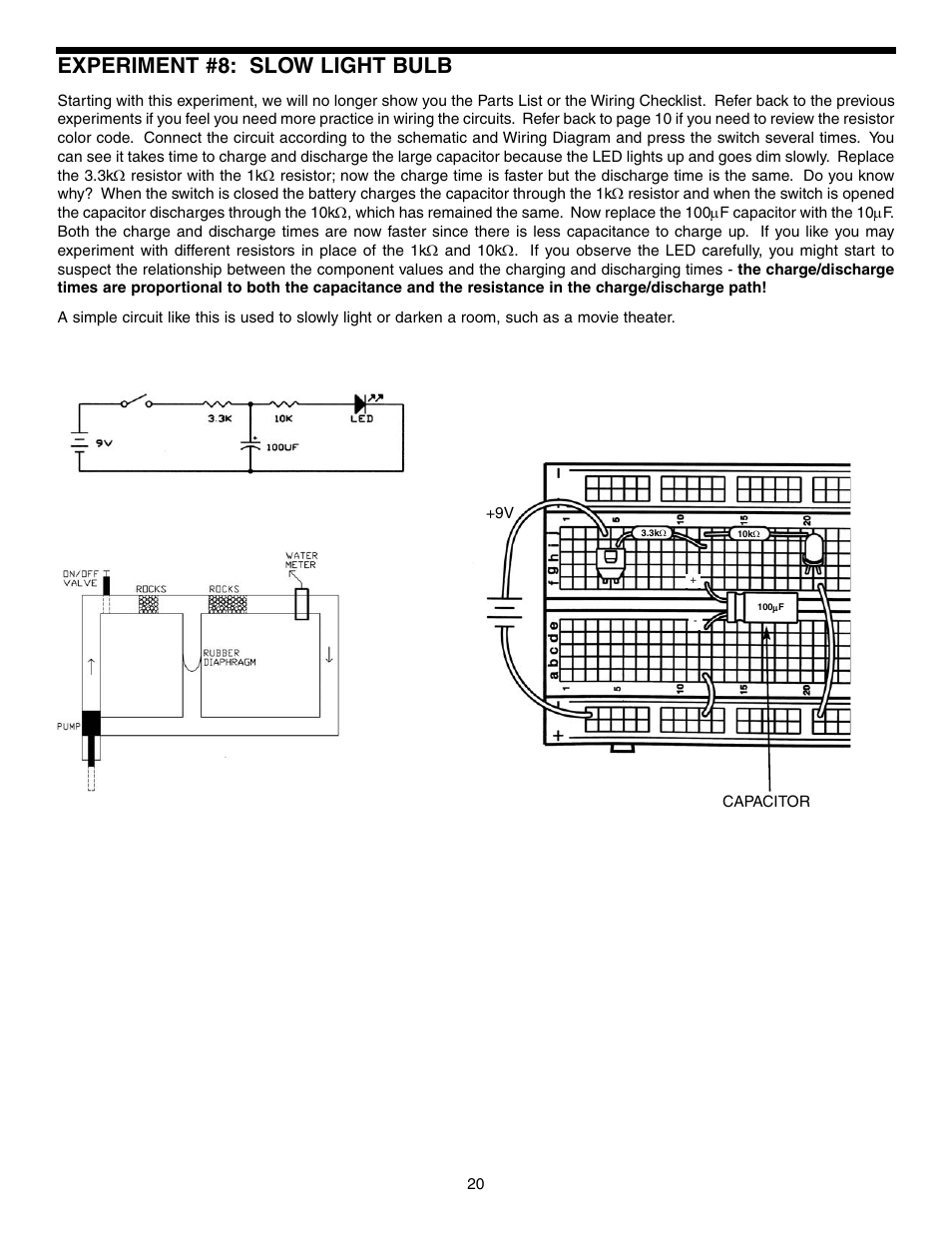 Experiment #8: slow light bulb | Elenco Basic Electronic Experiments User Manual | Page 20 / 72
