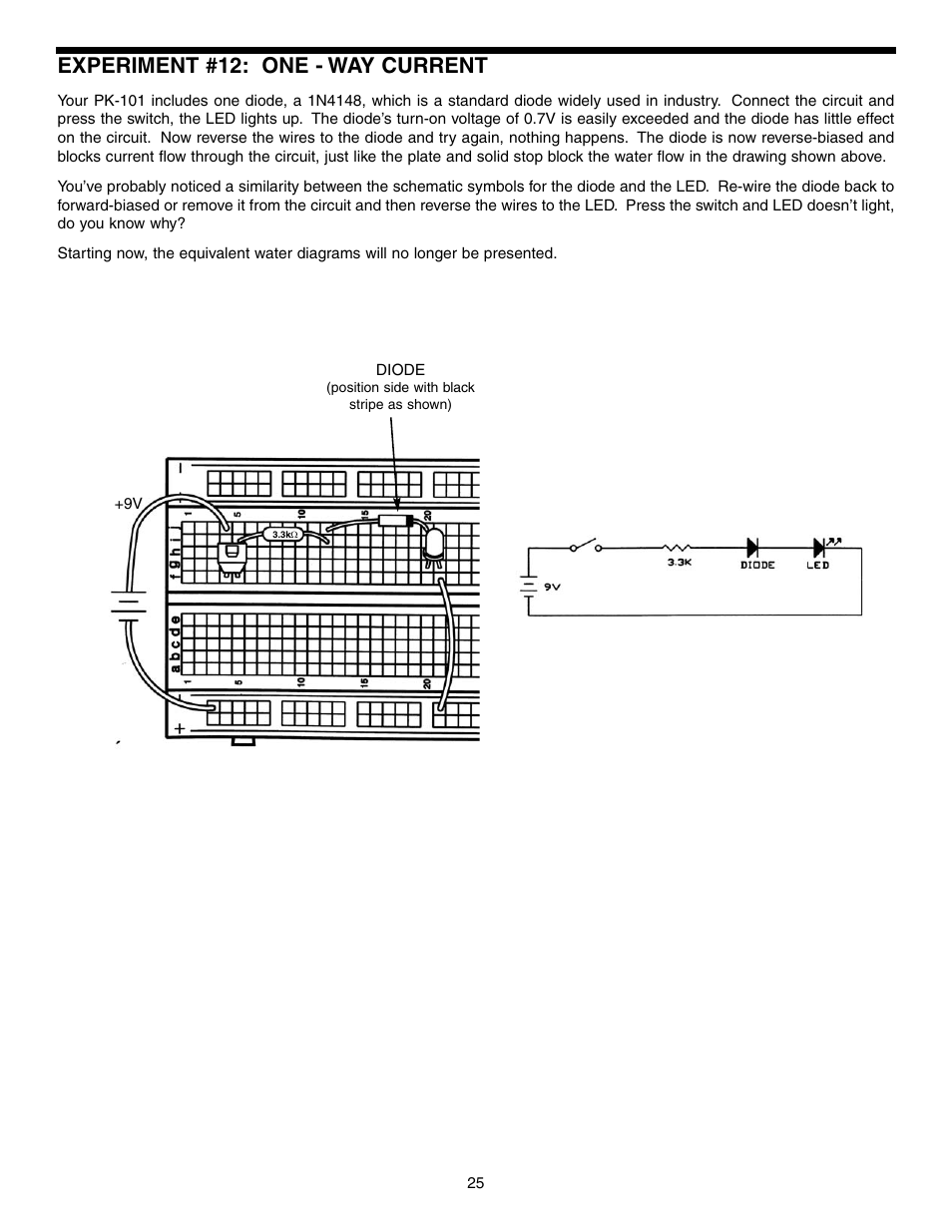 Experiment #12: one - way current | Elenco Basic Electronic Experiments User Manual | Page 25 / 72