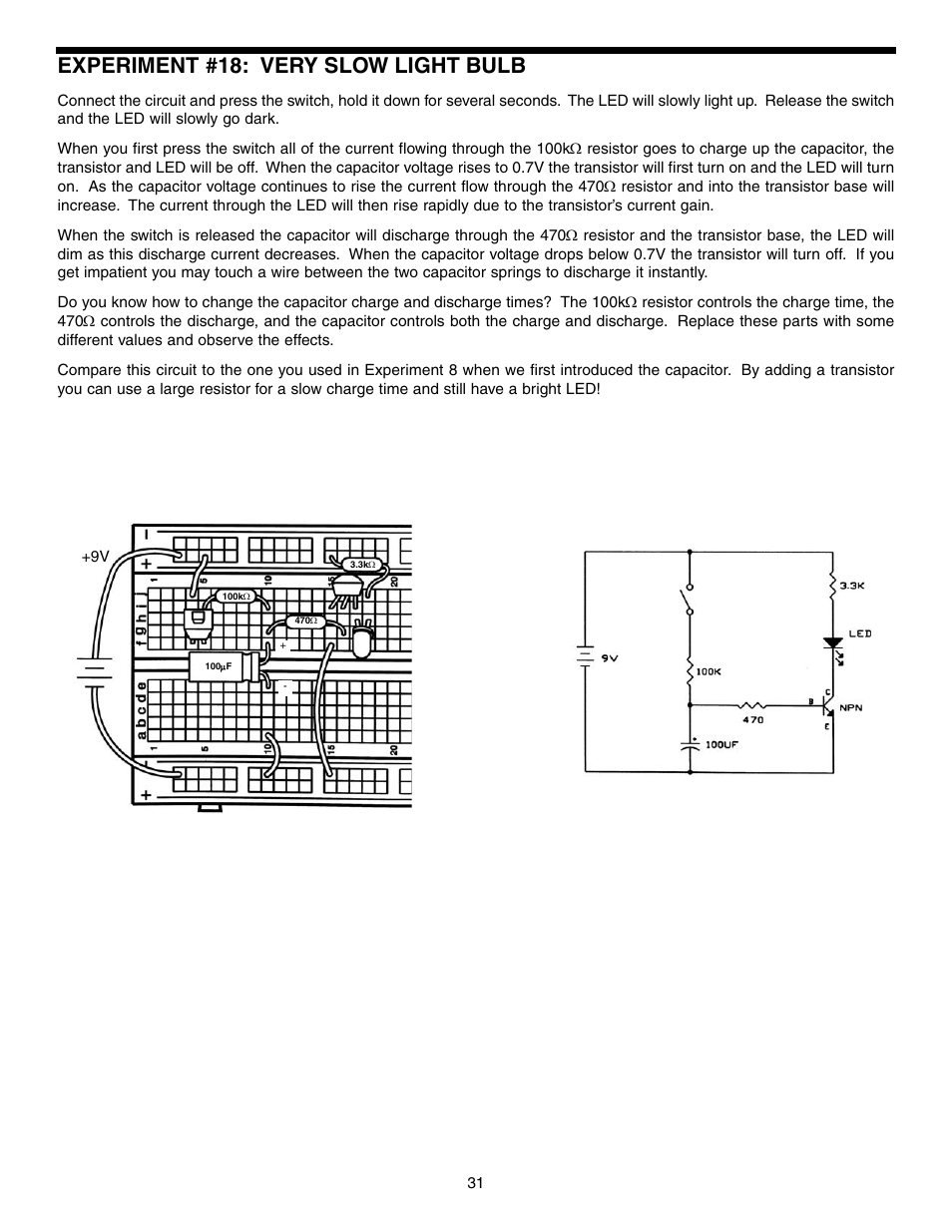 Experiment #18: very slow light bulb | Elenco Basic Electronic Experiments User Manual | Page 31 / 72
