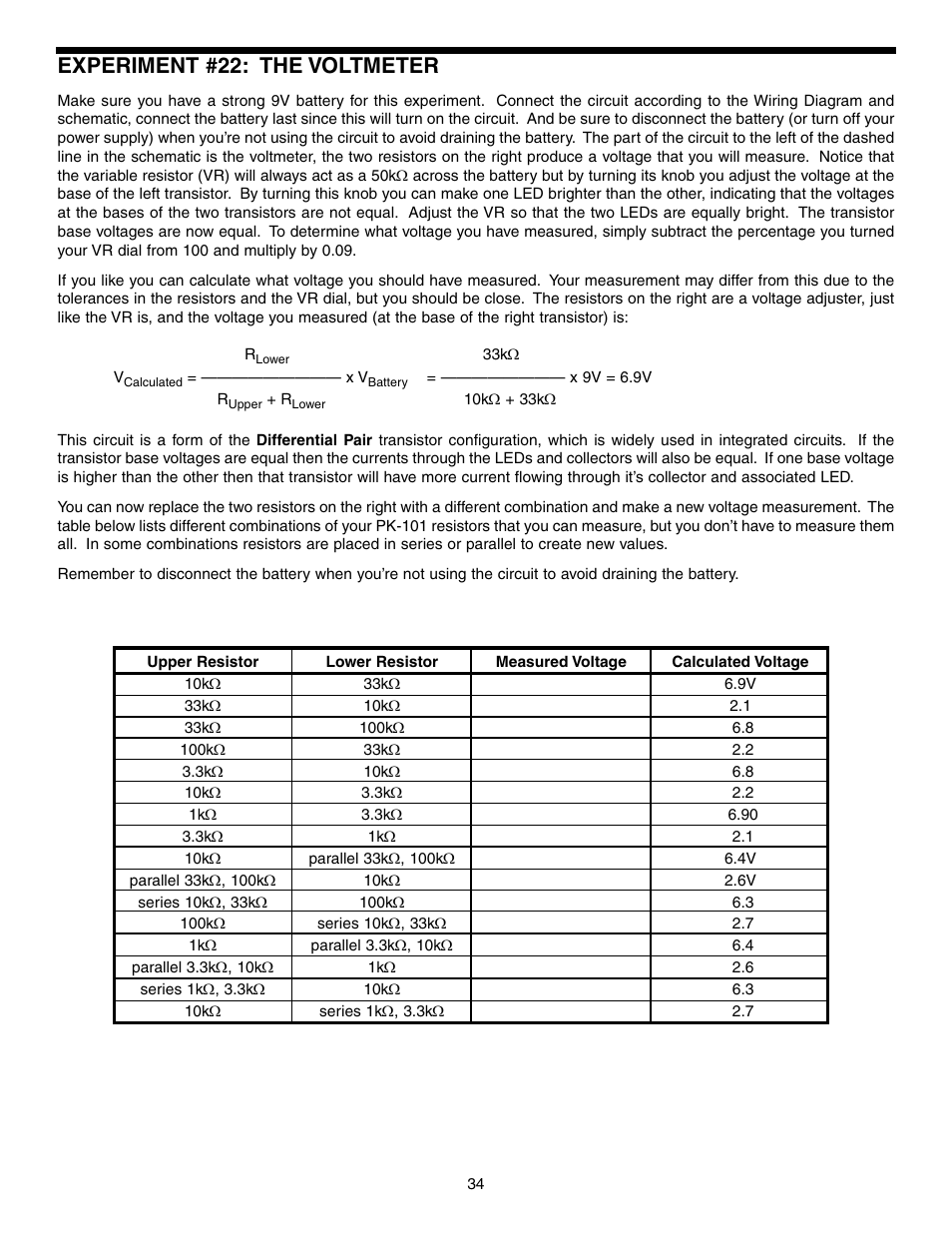 Experiment #22: the voltmeter | Elenco Basic Electronic Experiments User Manual | Page 34 / 72