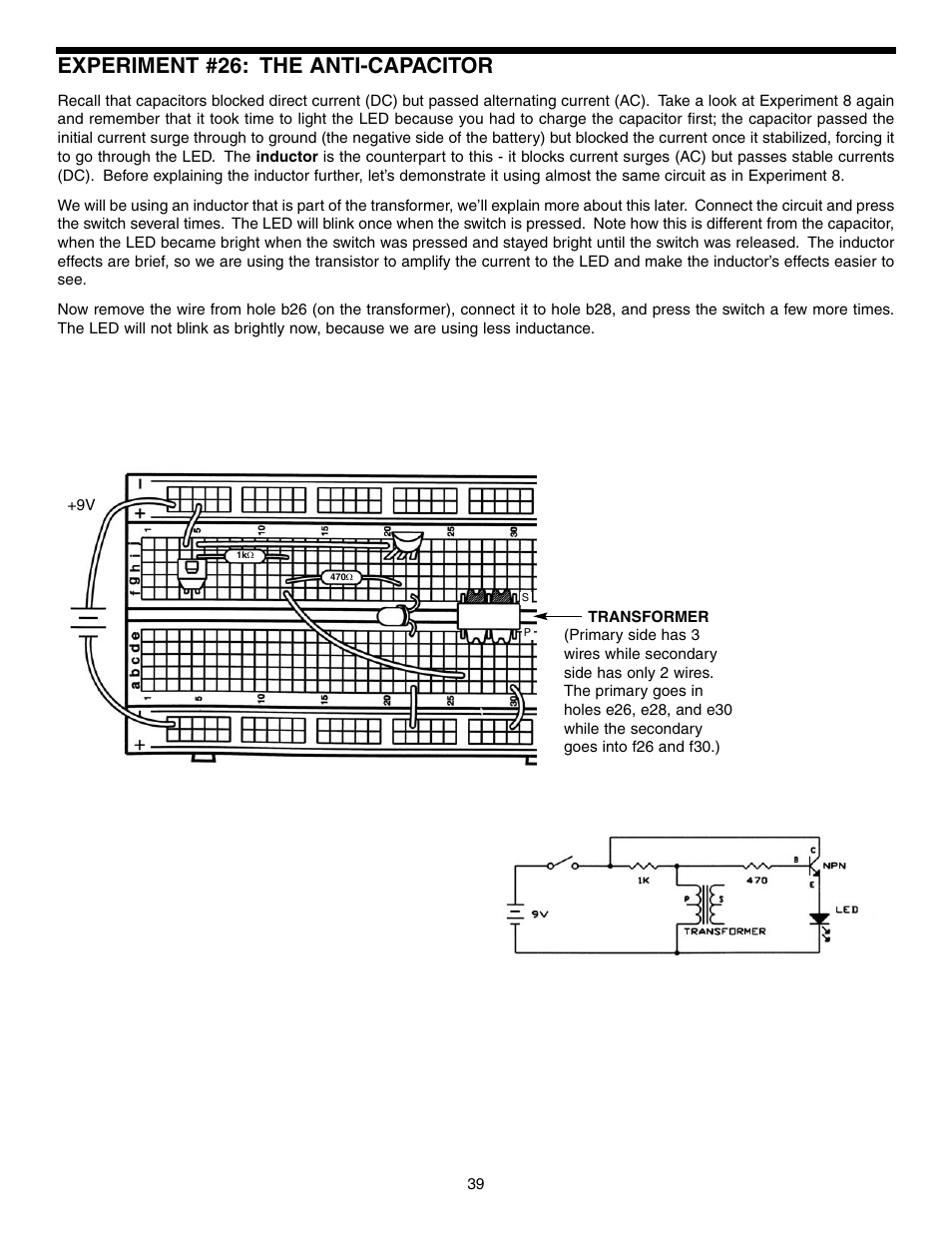 Experiment #26: the anti-capacitor | Elenco Basic Electronic Experiments User Manual | Page 39 / 72