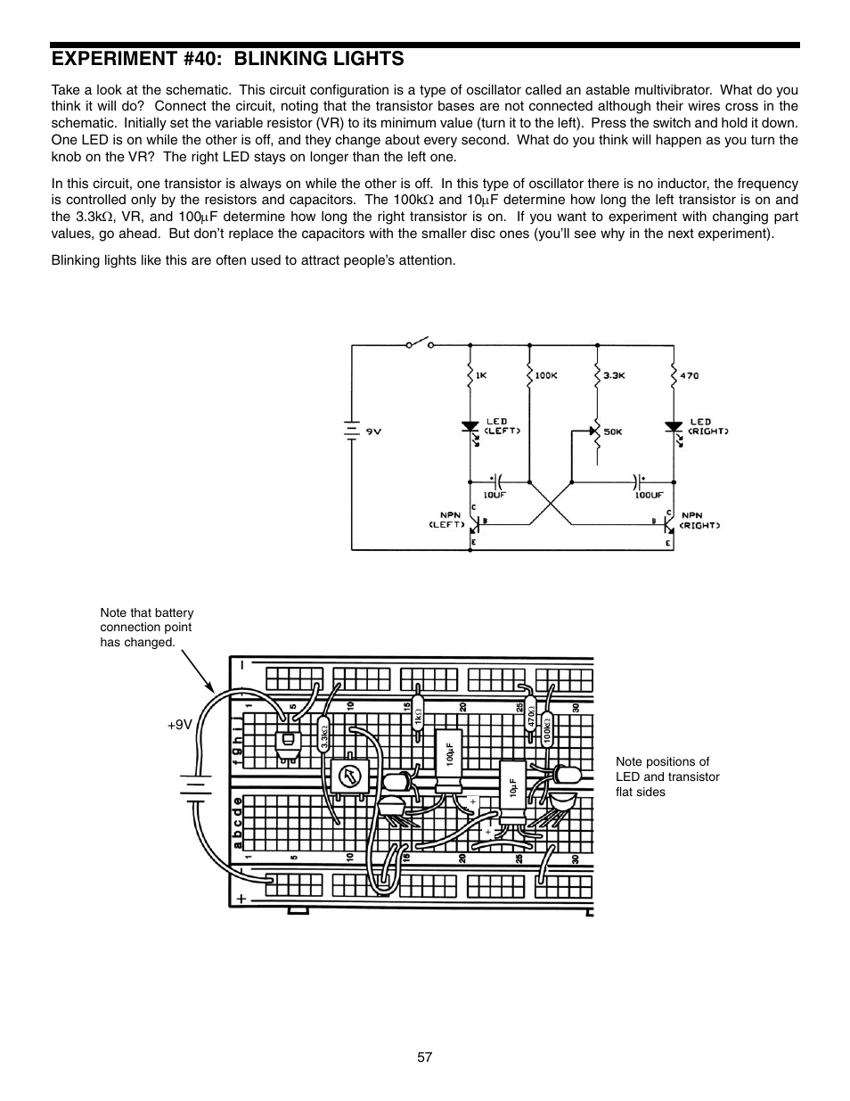 Experiment #40: blinking lights | Elenco Basic Electronic Experiments User Manual | Page 57 / 72