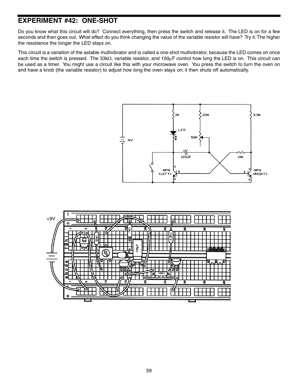 Experiment #42: one-shot | Elenco Basic Electronic Experiments User Manual | Page 59 / 72