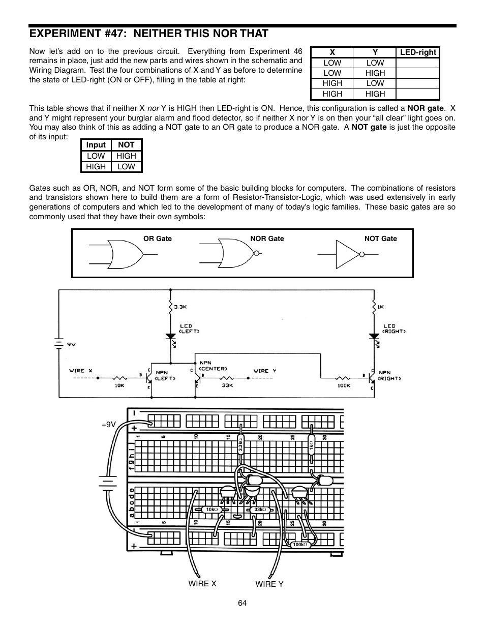 Experiment #47: neither this nor that | Elenco Basic Electronic Experiments User Manual | Page 64 / 72