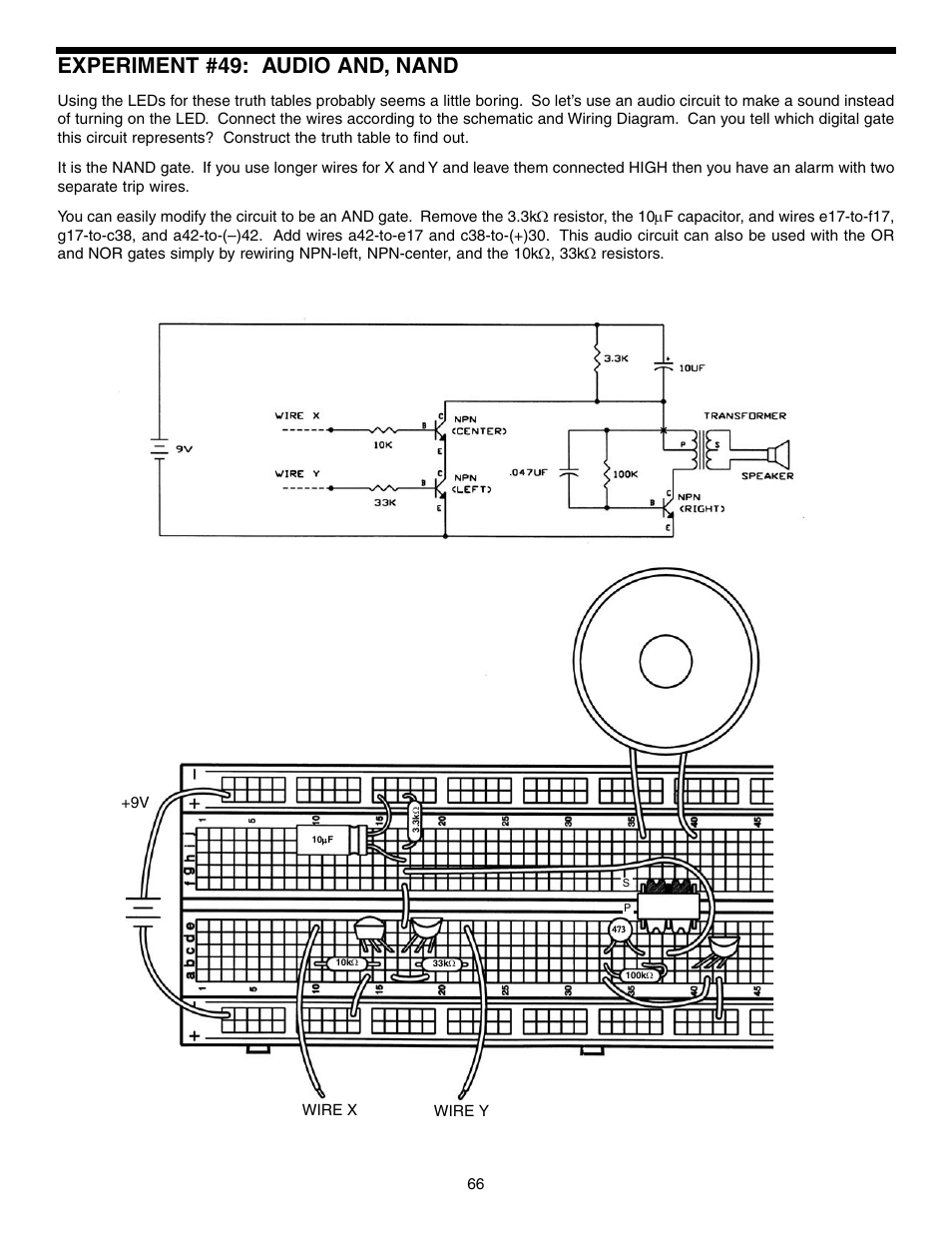 Experiment #49: audio and, nand | Elenco Basic Electronic Experiments User Manual | Page 66 / 72