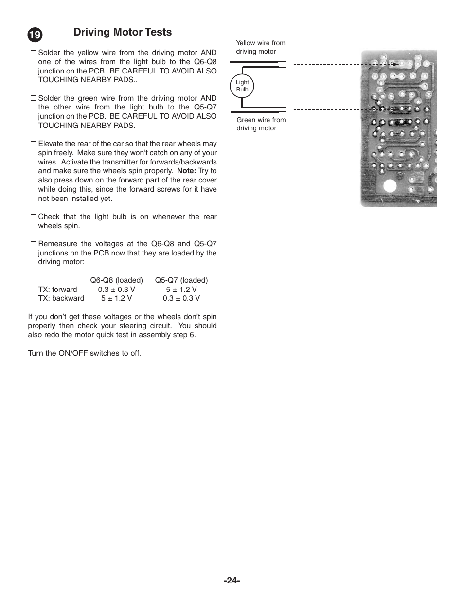 Driving motor tests | Elenco Radio Controlled Car Soldering User Manual | Page 25 / 36