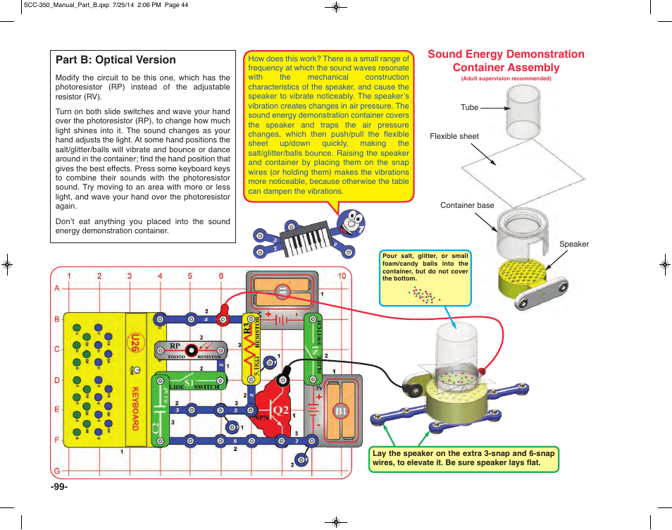 Sound energy demonstration container assembly, Part b: optical version | Elenco Snap Circuits® Deluxe Sound & Light Combo User Manual | Page 100 / 168