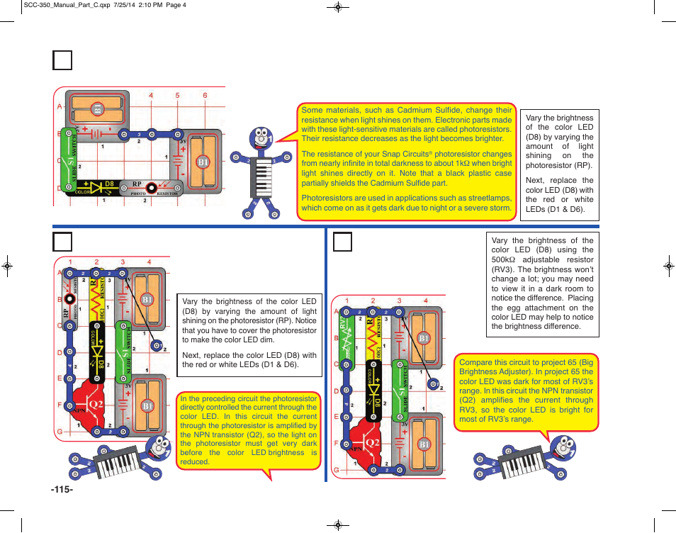 Photo brightness adjuster project 237, Amplified photo brightness adjuster project, Amplified big brightness adjuster project 239 | Elenco Snap Circuits® Deluxe Sound & Light Combo User Manual | Page 116 / 168