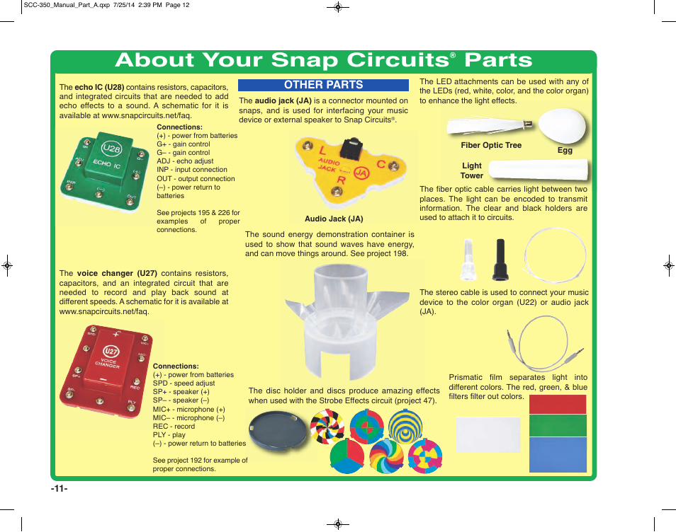 About your snap circuits, Parts, Other parts | Elenco Snap Circuits® Deluxe Sound & Light Combo User Manual | Page 12 / 168