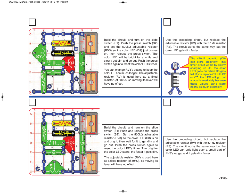Project 252 easier adjust time light, Project 253 small adjust time light | Elenco Snap Circuits® Deluxe Sound & Light Combo User Manual | Page 121 / 168