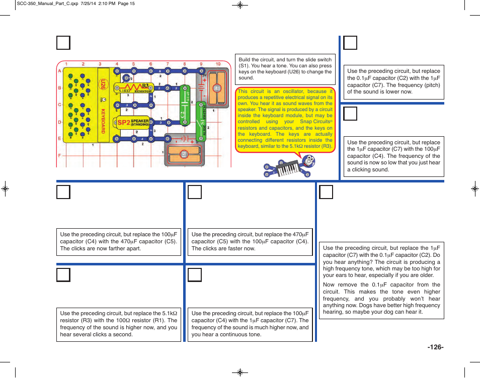 Project 272 oscillator, Oscillator (ii), Oscillator (iii) | Project 273, Project 274 | Elenco Snap Circuits® Deluxe Sound & Light Combo User Manual | Page 127 / 168