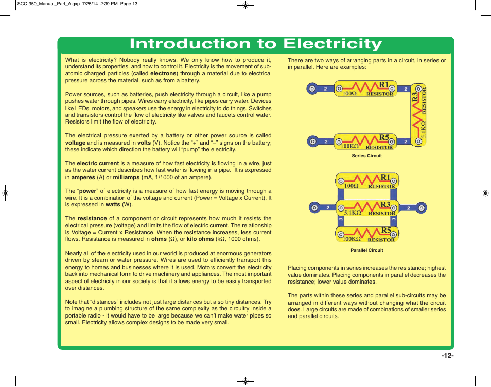 Introduction to electricity | Elenco Snap Circuits® Deluxe Sound & Light Combo User Manual | Page 13 / 168