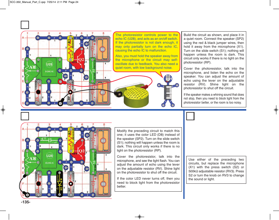 Dark echo light, Project 310 dark echo variants | Elenco Snap Circuits® Deluxe Sound & Light Combo User Manual | Page 136 / 168