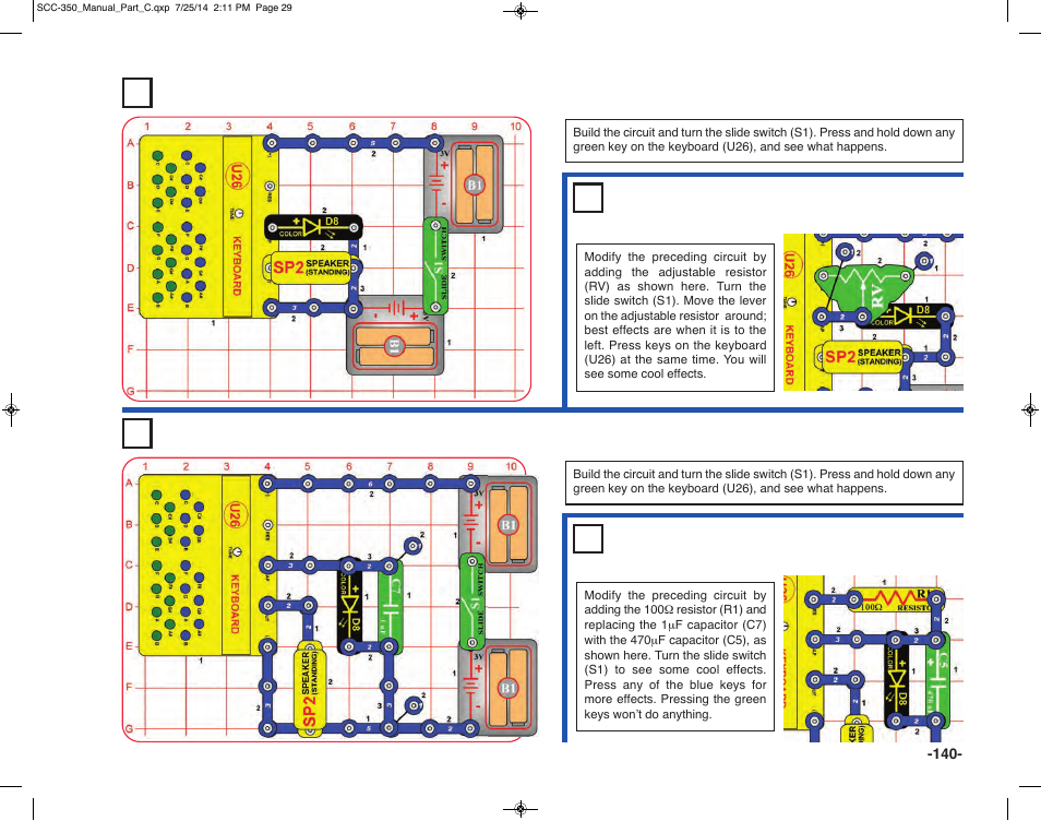 Project 325 color keyboard (ii), Project 327 color keyboard (iv) | Elenco Snap Circuits® Deluxe Sound & Light Combo User Manual | Page 141 / 168