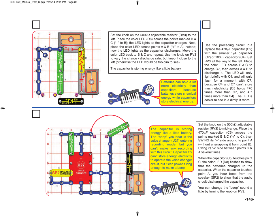 Project 345 little battery, Project 347 little battery beep, Project 346 tiny battery | Elenco Snap Circuits® Deluxe Sound & Light Combo User Manual | Page 147 / 168